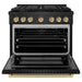ZLINE Autograph Edition 36 in. 5.2 cu. ft. Paramount Gas Range with 6 Burner Cooktop and Convection Gas Oven in Black Stainless Steel and Champagne Bronze Accents (SGRBZ-36-CB)