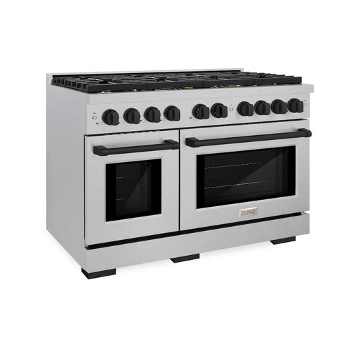 ZLINE Autograph Edition 48 in. 6.7 cu. ft. Paramount Double Oven Gas Range with 8 Burner Cooktop in Satin Stainless Steel and Matte Black Accents (SGRSZ-48-MB)