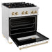 ZLINE Autograph Edition 30 in. 4.0 cu. ft. Legacy Dual Fuel Range with 4 Burner Gas Cooktop and Electric Convection Oven in Satin Stainless Steel with White Matte Door and Polished Gold Accents (RASZ-WM-30-G)