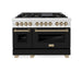 ZLINE Autograph Edition 48 in. 6.0 cu. ft. Legacy Dual Fuel Range with 7 Burner Gas Cooktop and 2 Electric Ovens in Satin Stainless Steel with Black Matte Doors and Champagne Bronze Accents (RASZ-BLM-48-CB)