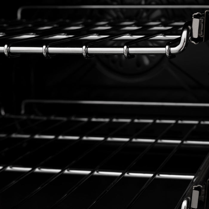 ZLINE Autograph Edition 48 in. 6.0 cu. ft. Legacy Dual Fuel Range with 7 Burner Gas Cooktop and 2 Electric Ovens in Satin Stainless Steel with Black Matte Doors and Polished Gold Accents (RASZ-BLM-48-G)