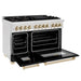 ZLINE Autograph Edition 48 in. 6.0 cu. ft. Legacy Dual Fuel Range with 7 Burner Gas Cooktop and 2 Electric Ovens in Satin Stainless Steel with Black Matte Doors and Polished Gold Accents (RASZ-BLM-48-G)