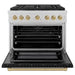ZLINE Autograph Edition 36 in. 5.2 cu. ft. Paramount Dual Fuel Range with 6 Burner Gas Cooktop and Electric Convection Oven in Satin Stainless Steel with Black Matte Door and Champagne Bronze Accents (SDRSZ-BLM-36-CB)