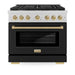 ZLINE Autograph Edition 36 in. 5.2 cu. ft. Paramount Dual Fuel Range with 6 Burner Gas Cooktop and Electric Convection Oven in Satin Stainless Steel with Black Matte Door and Champagne Bronze Accents (SDRSZ-BLM-36-CB)