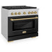ZLINE Autograph Edition 36 in. 5.2 cu. ft. Paramount Dual Fuel Range with 6 Burner Gas Cooktop and Electric Convection Oven in Satin Stainless Steel with Black Matte Door and Champagne Bronze Accents (SDRSZ-BLM-36-CB)