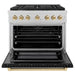 ZLINE Autograph Edition 36 in. 5.2 cu. ft. Paramount Dual Fuel Range with 6 Burner Gas Cooktop and Electric Convection Oven in Satin Stainless Steel with Black Matte Door and Polished Gold Accents (SDRSZ-BLM-36-G)