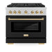 ZLINE Autograph Edition 36 in. 5.2 cu. ft. Paramount Dual Fuel Range with 6 Burner Gas Cooktop and Electric Convection Oven in Satin Stainless Steel with Black Matte Door and Polished Gold Accents (SDRSZ-BLM-36-G)