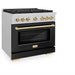 ZLINE Autograph Edition 36 in. 5.2 cu. ft. Paramount Dual Fuel Range with 6 Burner Gas Cooktop and Electric Convection Oven in Satin Stainless Steel with Black Matte Door and Polished Gold Accents (SDRSZ-BLM-36-G)