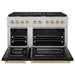 ZLINE Autograph Edition 48 in. 6.7 cu. ft. Paramount Double Oven Dual Fuel Range with 8 Burner Gas Cooktop in Satin Stainless Steel with Black Matte Doors and Champagne Bronze Accents (SDRSZ-BLM-48-CB)