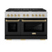ZLINE Autograph Edition 48 in. 6.7 cu. ft. Paramount Double Oven Dual Fuel Range with 8 Burner Gas Cooktop in Satin Stainless Steel with Black Matte Doors and Champagne Bronze Accents (SDRSZ-BLM-48-CB)