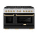 ZLINE Autograph Edition 48 in. 6.7 cu. ft. Paramount Double Oven Dual Fuel Range with 8 Burner Gas Cooktop in Satin Stainless Steel with Black Matte Doors and Polished Gold Accents (SDRSZ-BLM-48-G)
