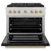 ZLINE Autograph Edition 36 in. 5.2 cu. ft. Paramount Gas Range with 6 Burner Cooktop and Convection Gas Oven in Satin Stainless Steel with Black Matte Door and Champagne Bronze Accents (SGRSZ-BLM-36-CB)