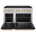ZLINE Autograph Edition 48 in. 6.7 cu. ft. Paramount Double Oven Gas Range with 8 Burner Cooktop in Satin Stainless Steel with Black Matte Doors and Polished Gold Accents (SGRSZ-BLM-48-G)