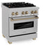 ZLINE Autograph Edition 30 in. 4.0 cu. ft. Legacy Dual Fuel Range with 4 Burner Gas Cooktop and Electric Convection Oven in Satin Stainless Steel and Champagne Bronze Accents (RASZ-SN-30-CB)