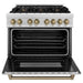 ZLINE Autograph Edition 36 in. 4.6 cu. ft. Legacy Dual Fuel Range with 6 Burner Gas Cooktop and Electric Convection Oven in Satin Stainless Steel and Champagne Bronze Accents (RASZ-SN-36-CB)