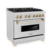 ZLINE Autograph Edition 36 in. 4.6 cu. ft. Legacy Dual Fuel Range with 6 Burner Gas Cooktop and Electric Convection Oven in Satin Stainless Steel and Polished Gold Accents (RASZ-SN-36-G)