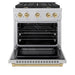 ZLINE Autograph Edition 30 in. 4.2 cu. ft. Paramount Dual Fuel Range with 4 Burner Gas Cooktop and Electric Convection Oven in Satin Stainless Steel with Champagne Bronze Accents (SDRSZ-30-CB)