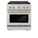 ZLINE Autograph Edition 30 in. 4.2 cu. ft. Paramount Dual Fuel Range with 4 Burner Gas Cooktop and Electric Convection Oven in Satin Stainless Steel with Champagne Bronze Accents (SDRSZ-30-CB)