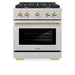 ZLINE Autograph Edition 30 in. 4.2 cu. ft. Paramount Dual Fuel Range with 4 Burner Gas Cooktop and Electric Convection Oven in Satin Stainless Steel with Polished Gold Accents (SDRSZ-30-G)
