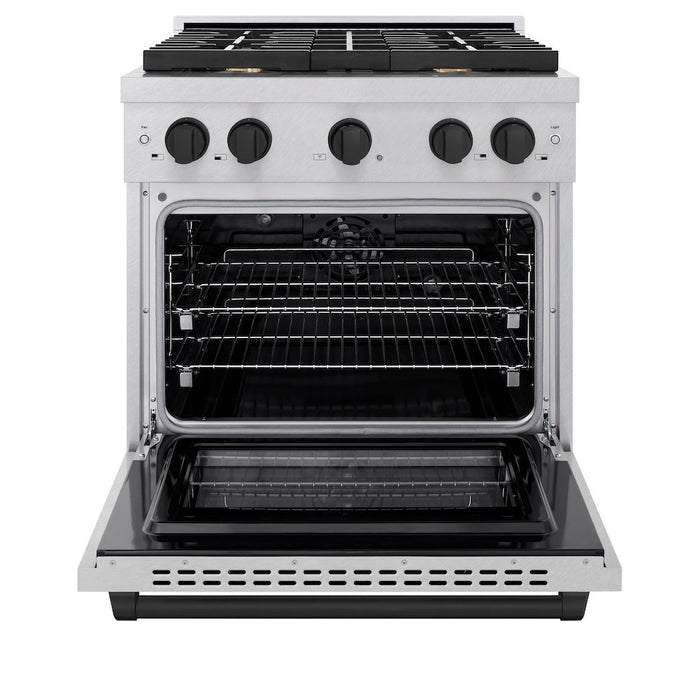 ZLINE Autograph Edition 30 in. 4.2 cu. ft. Paramount Dual Fuel Range with 4 Burner Gas Cooktop and Electric Convection Oven in Satin Stainless Steel with Matte Black Accents (SDRSZ-30-MB)