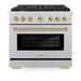 ZLINE Autograph Edition 36 in. 5.2 cu. ft. Paramount Dual Fuel Range with 6 Burner Gas Cooktop and Electric Convection Oven in Satin Stainless Steel with Champagne Bronze Accents (SDRSZ-36-CB)