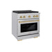 ZLINE Autograph Edition 30 in. 4.2 cu. ft. Paramount Gas Range with 4 Burner Cooktop and Convection Gas Oven in Satin Stainless Steel and Champagne Bronze Accents (SGRSZ-30-CB)