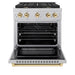 ZLINE Autograph Edition 30 in. 4.2 cu. ft. Paramount Gas Range with 4 Burner Cooktop and Convection Gas Oven in Satin Stainless Steel and Polished Gold Accents (SGRSZ-30-G)