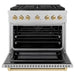 ZLINE Autograph Edition 36 in. 5.2 cu. ft. Paramount Gas Range with 6 Burner Cooktop and Convection Gas Oven in Satin Stainless Steel and Polished Gold Accents (SGRSZ-36-G)