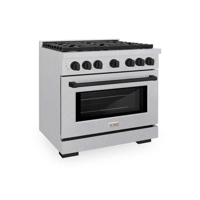 ZLINE Autograph Edition 36 in. 5.2 cu. ft. Paramount Gas Range with 6 Burner Cooktop and Convection Gas Oven in Satin Stainless Steel and Matte Black Accents (SGRSZ-36-MB)