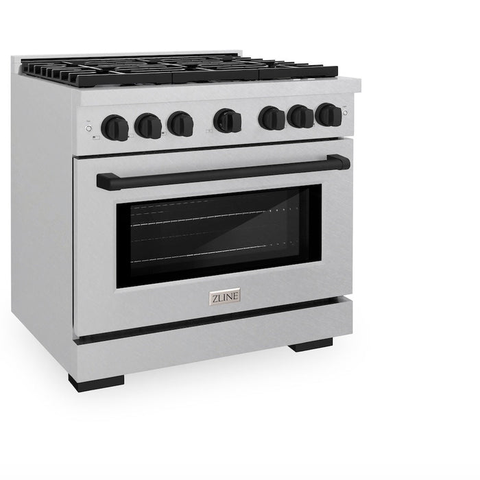 ZLINE Autograph Edition 36 in. 5.2 cu. ft. Paramount Gas Range with 6 Burner Cooktop and Convection Gas Oven in Satin Stainless Steel and Matte Black Accents (SGRSZ-36-MB)