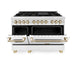ZLINE Autograph Edition 48 in. 6.0 cu. ft. Legacy Dual Fuel Range with 7 Burner Gas Cooktop and 2 Electric Ovens in Satin Stainless Steel with White Matte Doors and Polished Gold Accents (RASZ-WM-48-G)