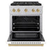 ZLINE Autograph Edition 30 in. 4.2 cu. ft. Paramount Dual Fuel Range with 4 Burner Gas Cooktop and Electric Convection Oven in Satin Stainless Steel with White Matte Door and Champagne Bronze Accents (SDRSZ-WM-30-CB)