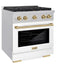 ZLINE Autograph Edition 30 in. 4.2 cu. ft. Paramount Dual Fuel Range with 4 Burner Gas Cooktop and Electric Convection Oven in Satin Stainless Steel with White Matte Door and Champagne Bronze Accents (SDRSZ-WM-30-CB)