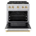 ZLINE Autograph Edition 30 in. 4.2 cu. ft. Paramount Dual Fuel Range with 4 Burner Gas Cooktop and Electric Convection Oven in Satin Stainless Steel with White Matte Door and Polished Gold Accents (SDRSZ-WM-30-G)