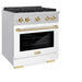 ZLINE Autograph Edition 30 in. 4.2 cu. ft. Paramount Dual Fuel Range with 4 Burner Gas Cooktop and Electric Convection Oven in Satin Stainless Steel with White Matte Door and Polished Gold Accents (SDRSZ-WM-30-G)