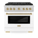 ZLINE Autograph Edition 36 in. 5.2 cu. ft. Paramount Dual Fuel Range with 6 Burner Gas Cooktop and Electric Convection Oven in Satin Stainless Steel with White Matte Door and Champagne Bronze Accents (SDRSZ-WM-36-CB)