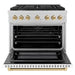 ZLINE Autograph Edition 36 in. 5.2 cu. ft. Paramount Dual Fuel Range with 6 Burner Gas Cooktop and Electric Convection Oven in Satin Stainless Steel with White Matte Door and Polished Gold Accents (SDRSZ-WM-36-G)
