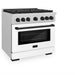 ZLINE Autograph Edition 36 in. 5.2 cu. ft. Paramount Dual Fuel Range with 6 Burner Gas Cooktop and Electric Convection Oven in Satin Stainless Steel with White Matte Door and Matte Black Accents (SDRSZ-WM-36-MB)