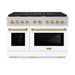 ZLINE Autograph Edition 48 in. 6.7 cu. ft. Paramount Double Oven Dual Fuel Range with 8 Burner Gas Cooktop in Satin Stainless Steel with White Matte Doors and Champagne Bronze Accents (SDRSZ-WM-48-CB)