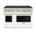 ZLINE Autograph Edition 48 in. 6.7 cu. ft. Paramount Double Oven Dual Fuel Range with 8 Burner Gas Cooktop in Satin Stainless Steel with White Matte Doors and Polished Gold Accents (SDRSZ-WM-48-G)
