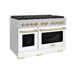 ZLINE Autograph Edition 48 in. 6.7 cu. ft. Paramount Double Oven Dual Fuel Range with 8 Burner Gas Cooktop in Satin Stainless Steel with White Matte Doors and Polished Gold Accents (SDRSZ-WM-48-G)