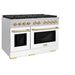 ZLINE Autograph Edition 48 in. 6.7 cu. ft. Paramount Double Oven Dual Fuel Range with 8 Burner Gas Cooktop in Satin Stainless Steel with White Matte Doors and Polished Gold Accents (SDRSZ-WM-48-G)