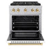 ZLINE Autograph Edition 30 in. 4.2 cu. ft. Paramount Gas Range with 4 Burner Cooktop and Convection Gas Oven in Satin Stainless Steel with White Matte Door and Polished Gold Accents (SGRSZ-WM-30-G)