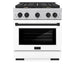 ZLINE Autograph Edition 30 in. 4.2 cu. ft. Paramount Gas Range with 4 Burner Cooktop and Convection Gas Oven in Satin Stainless Steel with White Matte Door and Matte Black Accents (SGRSZ-WM-30-MB)