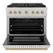 ZLINE Autograph Edition 36 in. 5.2 cu. ft. Paramount Gas Range with 6 Burner Cooktop and Convection Gas Oven in Satin Stainless Steel with White Matte Door and Champagne Bronze Accents (SGRSZ-WM-36-CB)