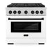 ZLINE Autograph Edition 36 in. 5.2 cu. ft. Paramount Gas Range with 6 Burner Cooktop and Convection Gas Oven in Satin Stainless Steel with White Matte Door and Matte Black Accents (SGRSZ-WM-36-MB)
