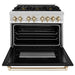 ZLINE Autograph Edition 36 in. 4.6 cu. ft. Legacy Dual Fuel Range with 6 Burner Gas Cooktop and Electric Convection Oven in Stainless Steel with Black Matte Door and Polished Gold Accents (RAZ-BLM-36-G)