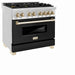 ZLINE Autograph Edition 36 in. 4.6 cu. ft. Legacy Dual Fuel Range with 6 Burner Gas Cooktop and Electric Convection Oven in Stainless Steel with Black Matte Door and Polished Gold Accents (RAZ-BLM-36-G)
