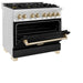 ZLINE Autograph Edition 36 in. 4.6 cu. ft. Legacy Dual Fuel Range with 6 Burner Gas Cooktop and Electric Convection Oven in Stainless Steel with Black Matte Door and Polished Gold Accents (RAZ-BLM-36-G)