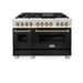 ZLINE Autograph Edition 48 in. 6.0 cu. ft. Legacy Dual Fuel Range with 7 Burner Gas Cooktop and 2 Electric Ovens in Stainless Steel with Black Matte Doors and Champagne Bronze Accents (RAZ-BLM-48-CB)